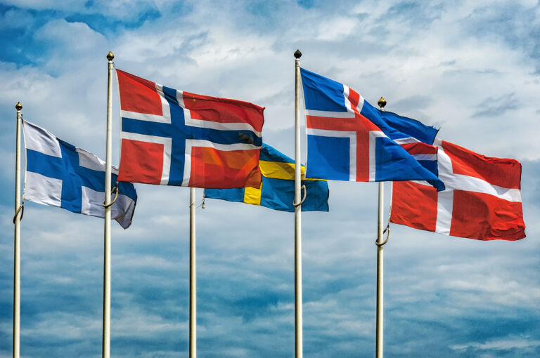 The,Flags,Of,The,Countries,Of,Scandinavia,Waving,In,The