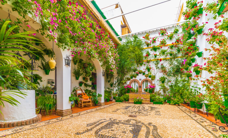 Traditional,House,And,Courts,With,Flower,In,Cordoba,,Spain